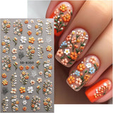 JMEOWIO 3D Nálepka na nehty Blumen Nálepka na nehty Selbstklebend Nagelaufkleber 5D Stereoskopický Herbst Blumen Dekoration Nageldesign Zubehör 4 Blatt