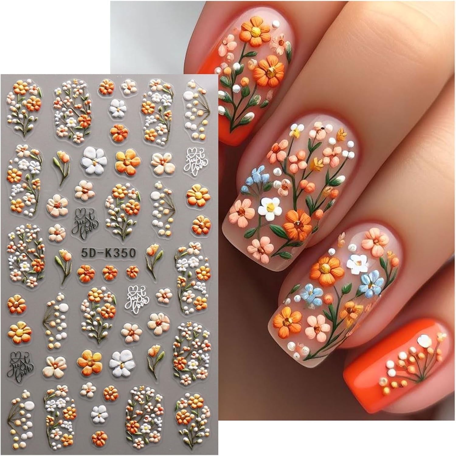 JMEOWIO 3D Nálepka na nehty Blumen Nálepka na nehty Selbstklebend Nagelaufkleber 5D Stereoskopický Herbst Blumen Dekoration Nageldesign Zubehör 4 Blatt