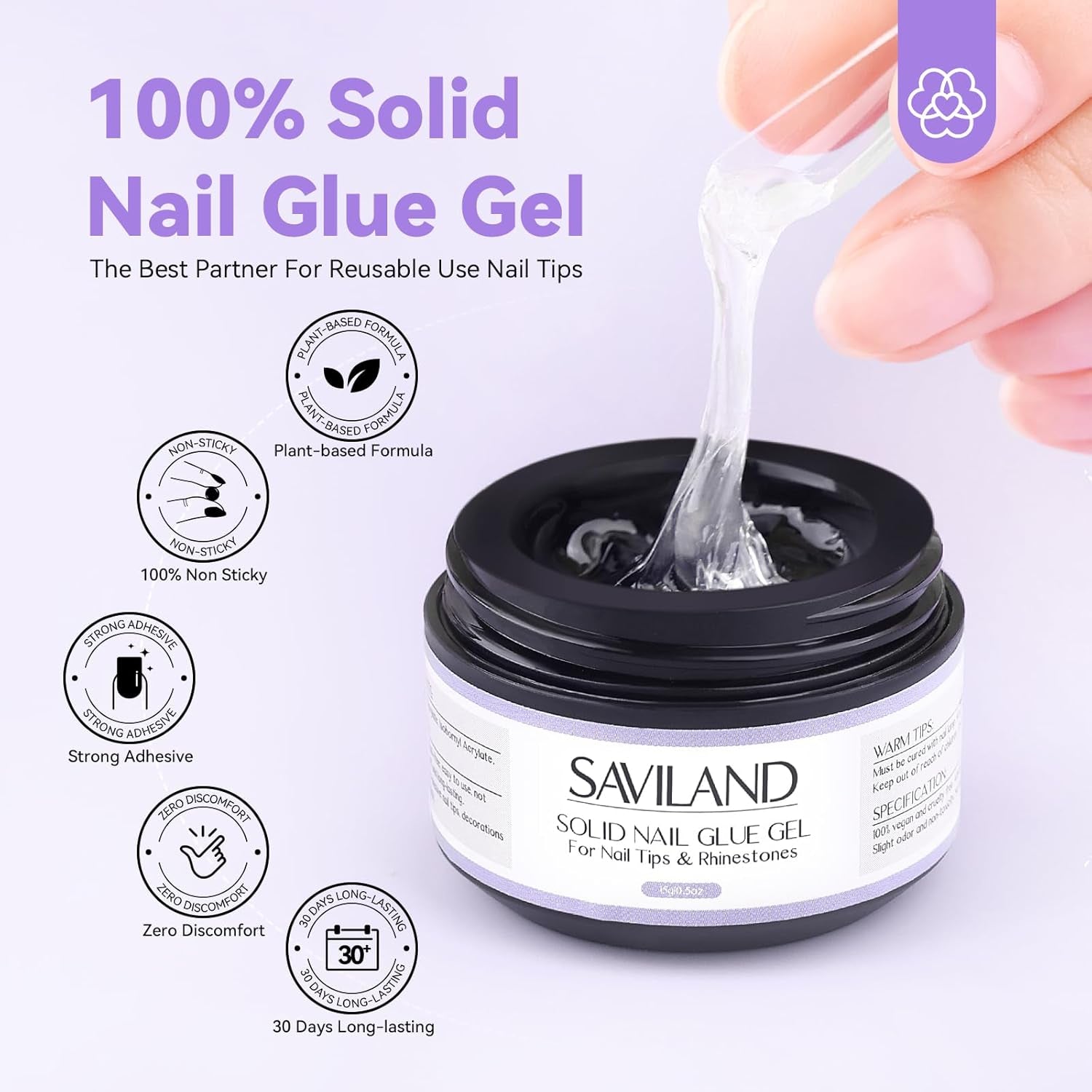 SAVILAND Fester Nagelkleber Gel: 30-Tage Lang Anhaltender Silnější Nagelkleber Für Press on Nails Falsche Nagelspitzen 15Ml U V Nagelkleber 3D Gel-Nagelkunst-Kleber Für Verwendung Im Salon Zu Hause