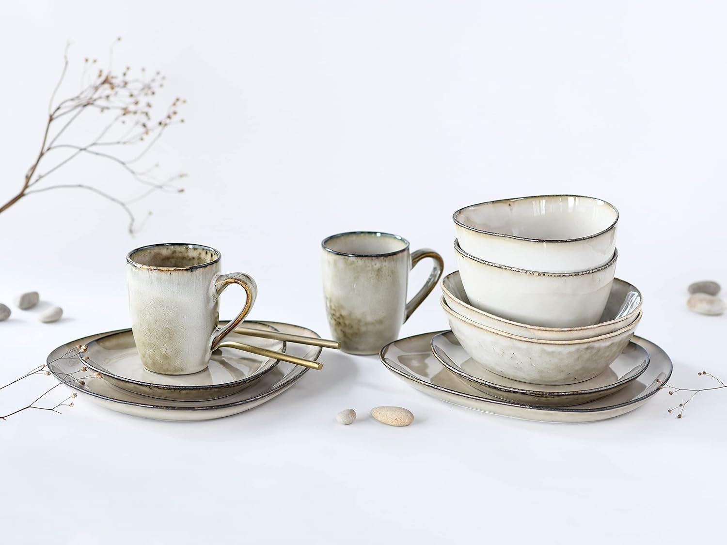 CreaTable, 23769, CLOUDY Series, Písek, 10dílná sada nádobí, Porcelánová kombinovaná služba, Vhodné do myčky a mikrovlnné trouby, Kvalitní výroba