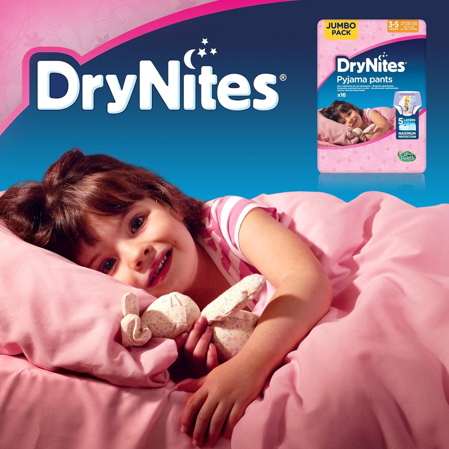 Pyžamové kalhoty DryNites pro dívky 3-5 let 1 balení (1 x 16 kusů)