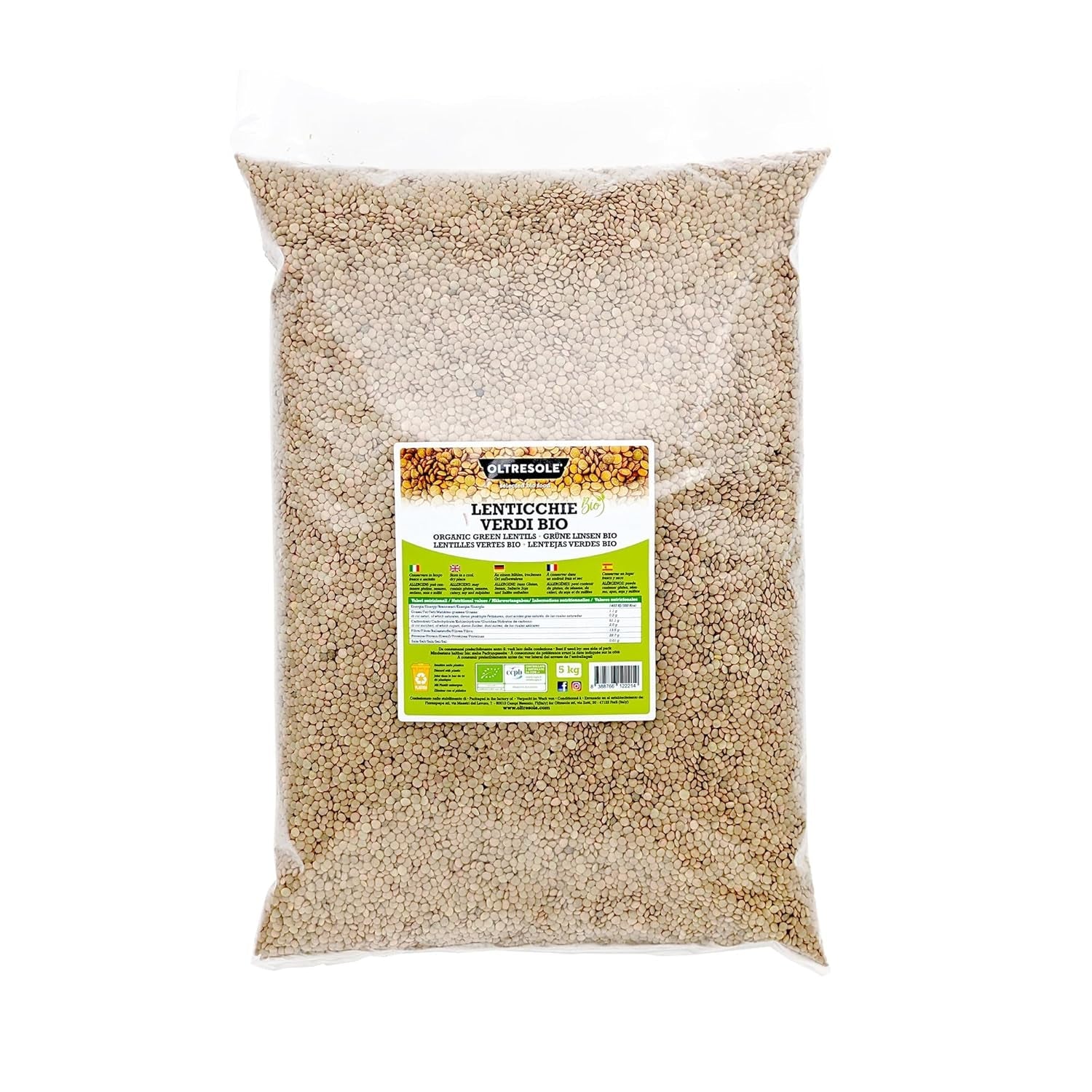 Bio zelená čočka 5 kg, celé bio luštěniny, zdroj bílkovin a vlákniny, bohatá na vlákninu a minerály, ekonomický balíček