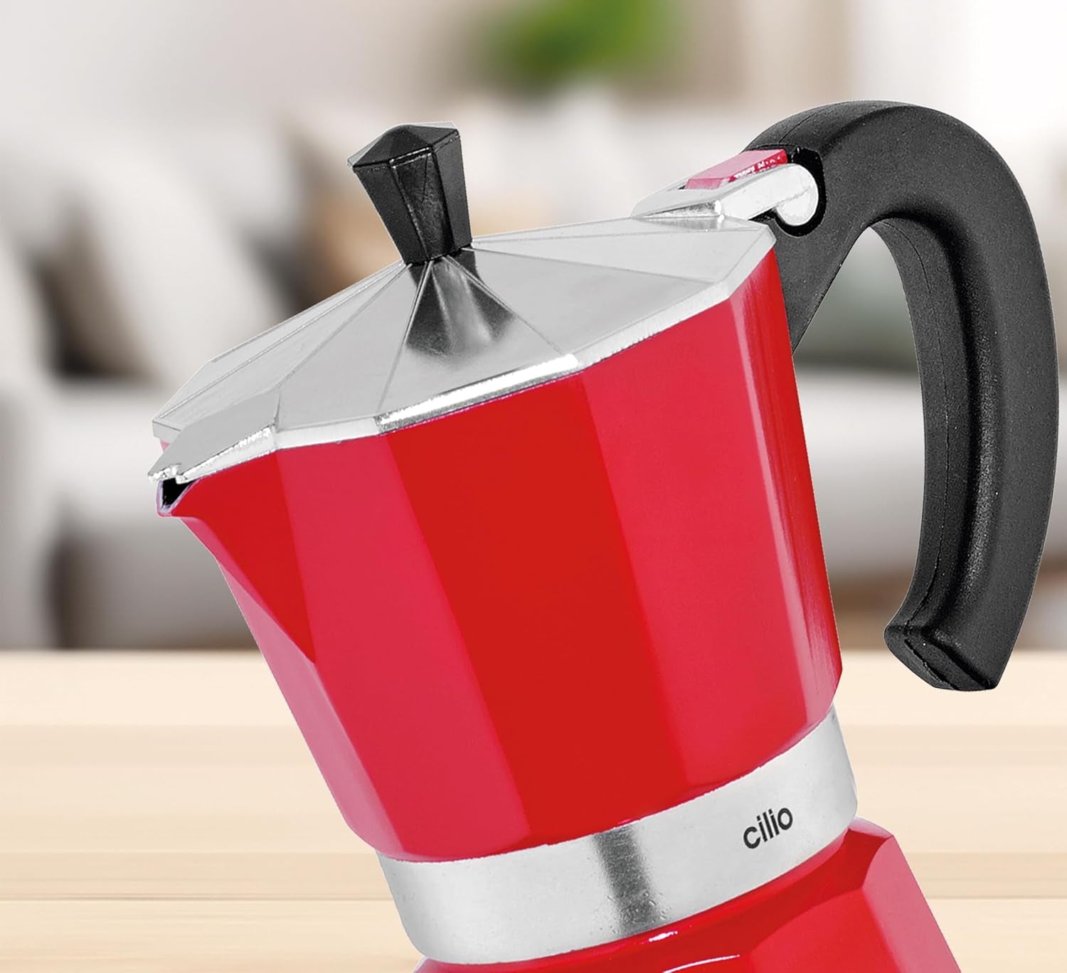 Cilio Classico espresso kávovar na 6 šálků | elektrický 480W | Ø 11,5 cm Výška: 25 cm | hliník | červená | integrovaná varná deska | s funkcí udržení tepla a redukčním filtrem | na cestování nebo kempování