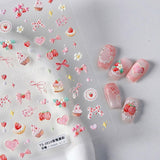 JMEOWIO 3D Nálepka na nehty Rosa Nálepka na nehty Selbstklebend Nagelaufkleber 5D Stereoskopisch Kuchen Erdbeerschleife Dekoration Nageldesign Zubehör 1 Blatt