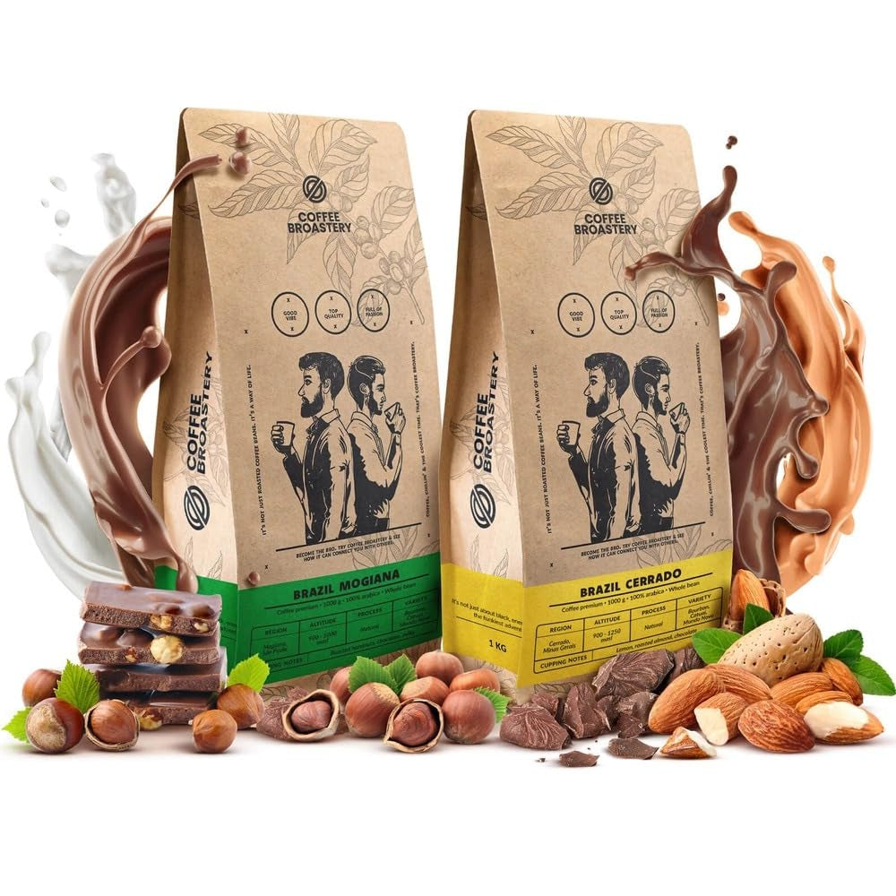 Sada zrnkové kávy 2x1kg 2000g | Brazílie Mogiana | Brazílie Cerrado | Brazílie | Speciální káva | Čerstvě smažené
