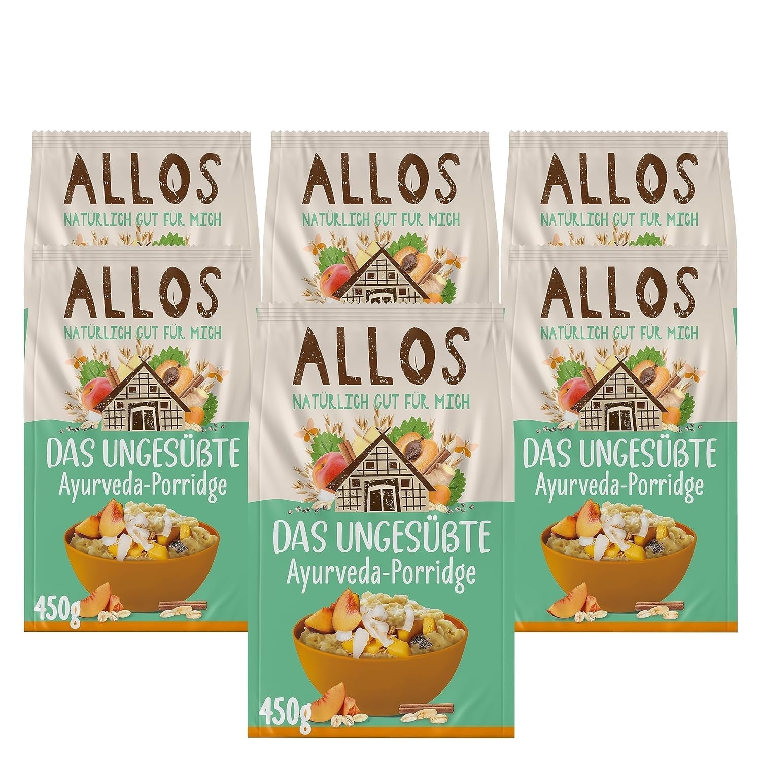 Neslazená kaše z fíků a malin Allos | Kaše bez cukru | Bio müsli | Müsli s ovocem | Ovesné vločky | Kaše k snídani | Cereálie k snídani | Vegan | Balení po 6 kusech (6 x 500 g)