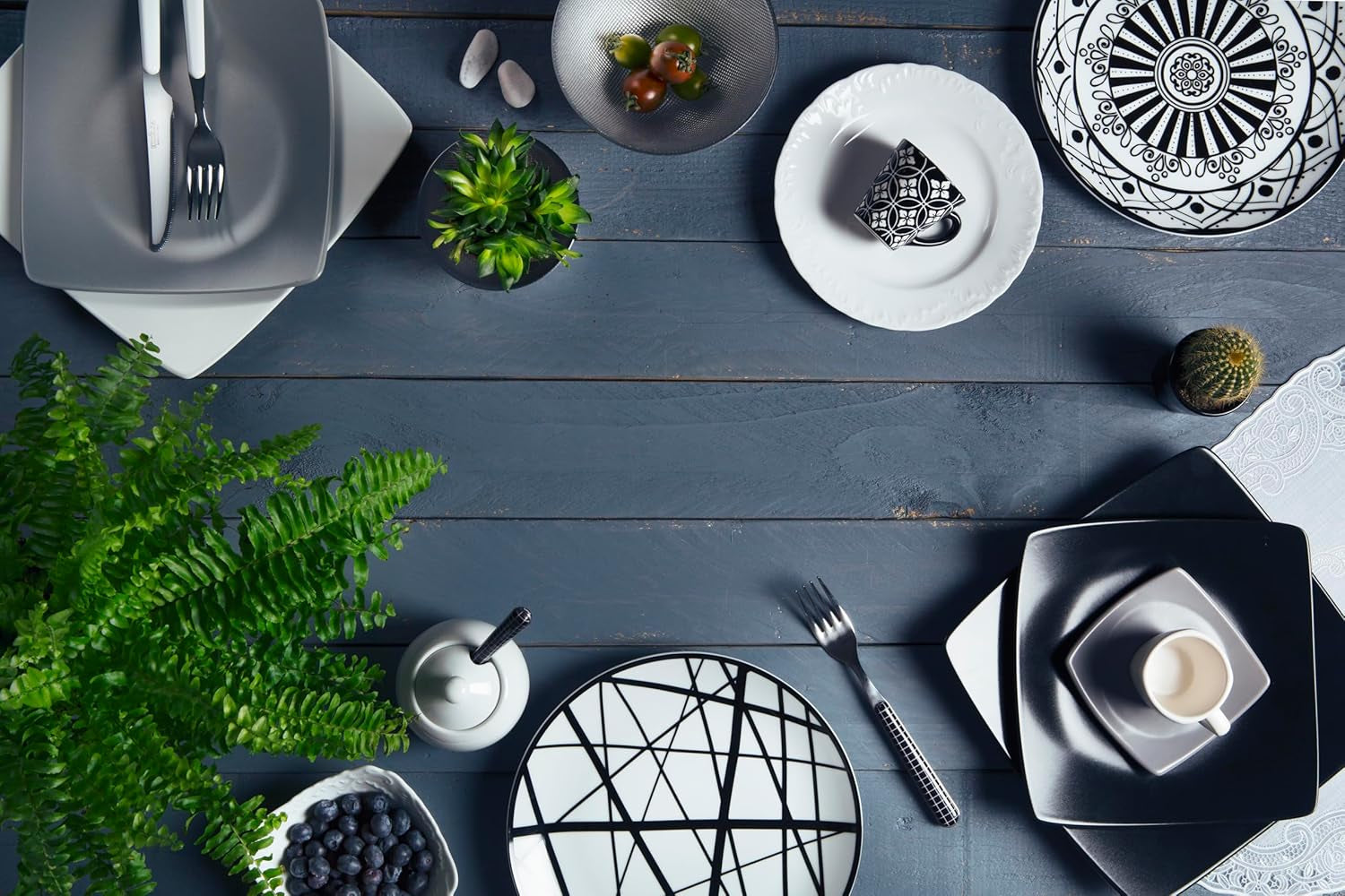 Sada talířů Excelsa Boheme Noir, 18dílná, Porcelán, Schwarz