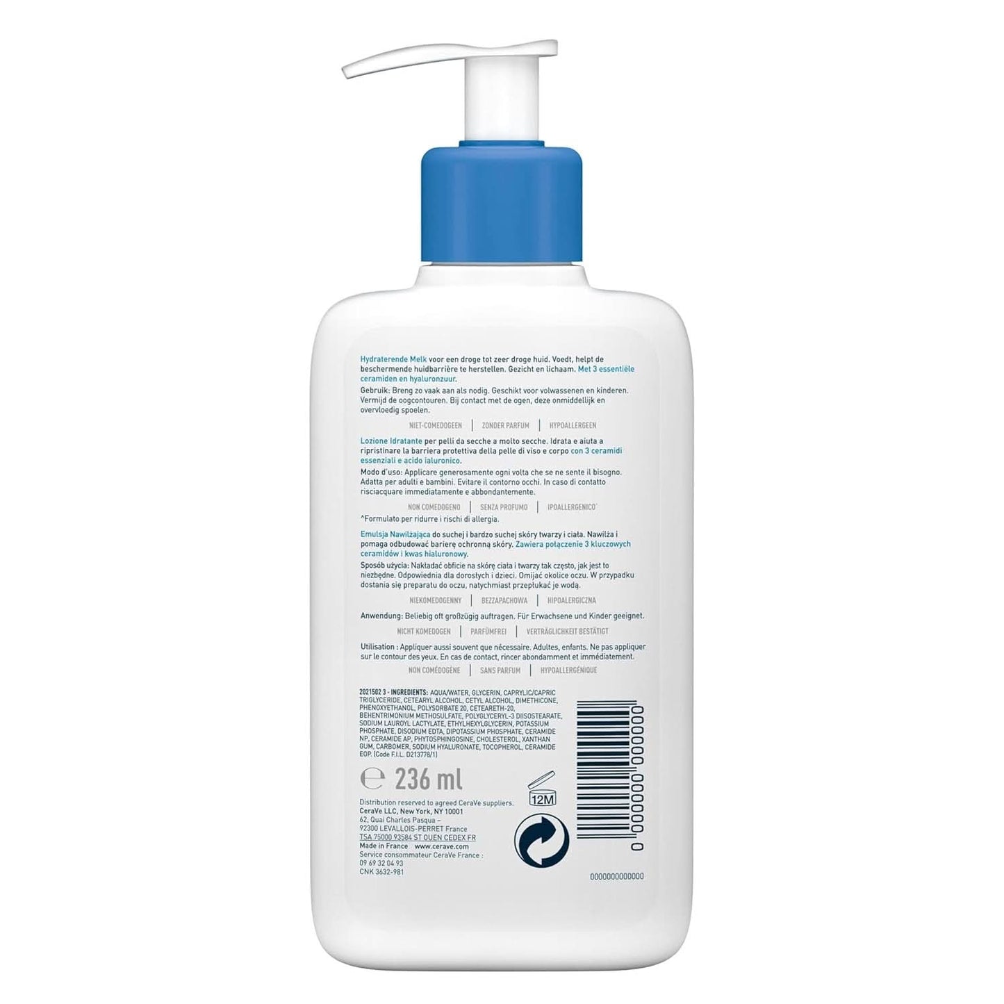 Cerave tělové mléko s dávkovací pumpičkou, vhodné pro atopickou dermatitidu a suchou až velmi suchou pokožku, 236 ml Kosmetika a kosmetika Naty Shop