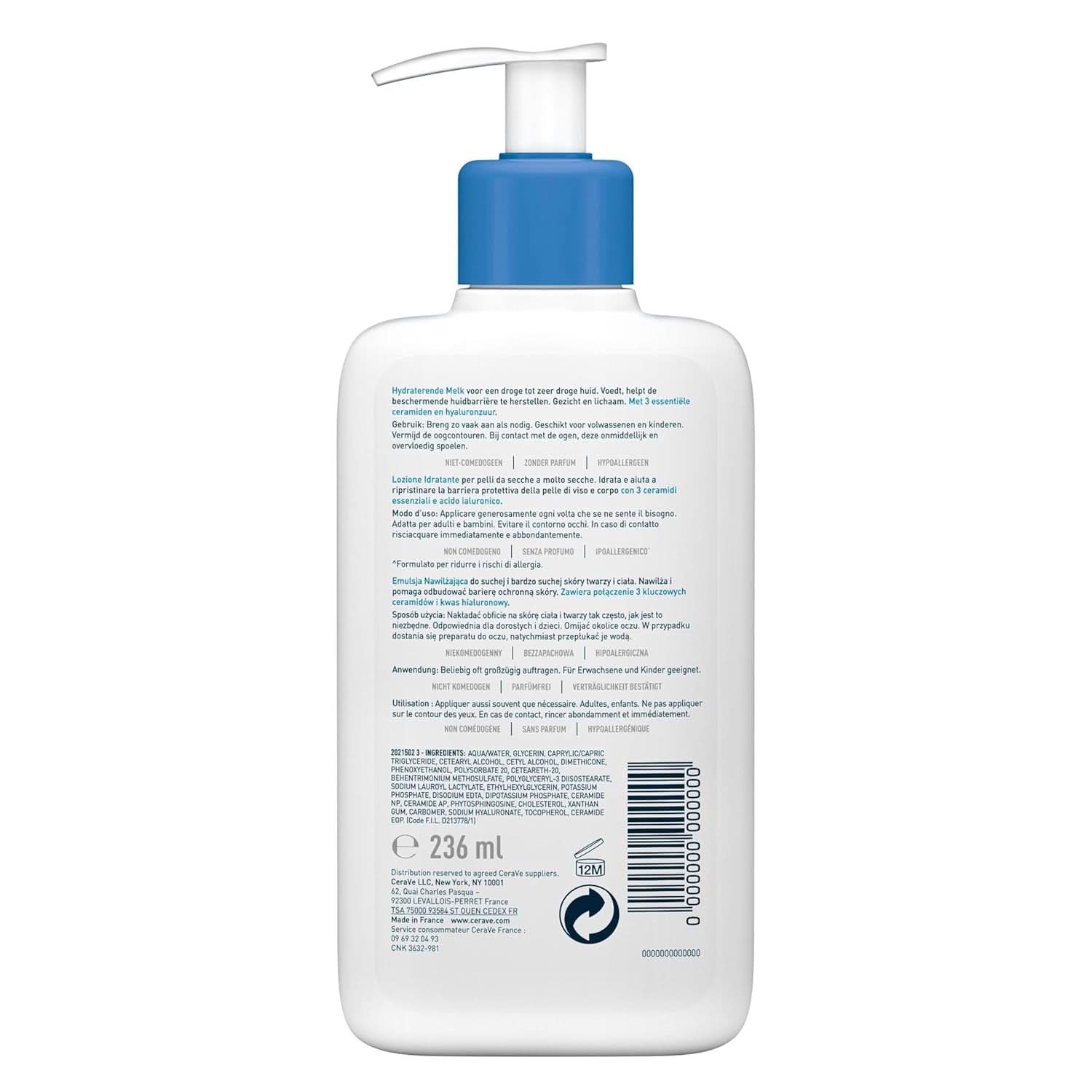 Cerave tělové mléko s dávkovací pumpičkou, vhodné pro atopickou dermatitidu a suchou až velmi suchou pokožku, 236 ml Kosmetika a kosmetika Naty Shop