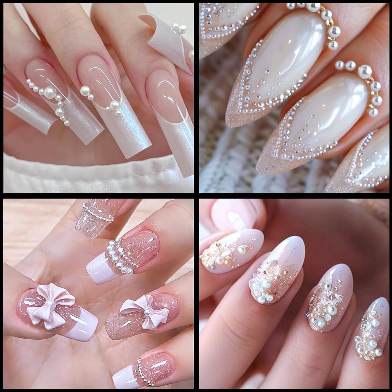 12 Größen Nail Art Perlen, Flache Perlen, Nail Art Accessoires, Halbkreis Nagelperlen, Weiße Nail Charms Und Glitzersteine ​​​​Nägel Für Nail Art Design, DIY Basteln, Alltag, Hochzeit (2 krabičky)