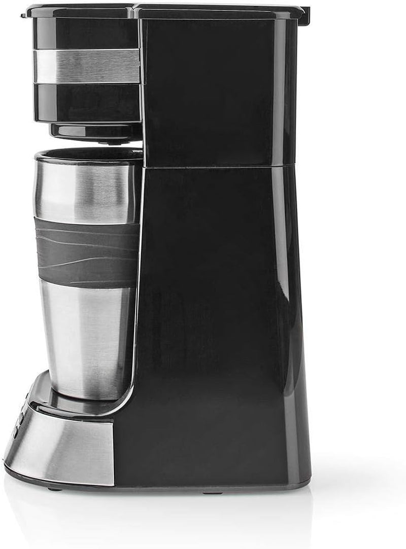Espressor NEDIS - filtrovaná káva - 0,4 l - 1 šálek - časovač - černá / stříbrná