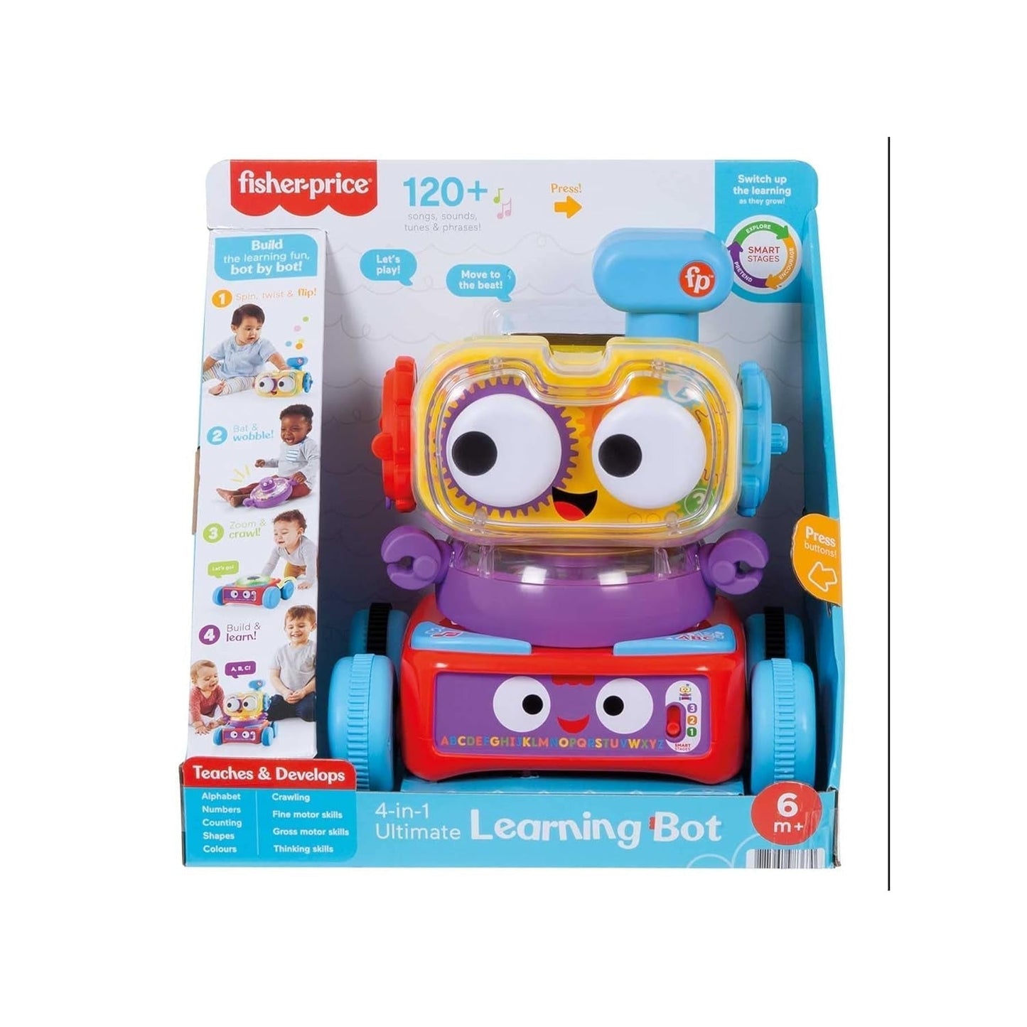 Fisher-Price 4 v 1 učící robot Linus pro miminka a batolata, hračka na 6 měsíců – německy mluvící, HCK39 Hračky pro miminka Naty Shop Španělština
