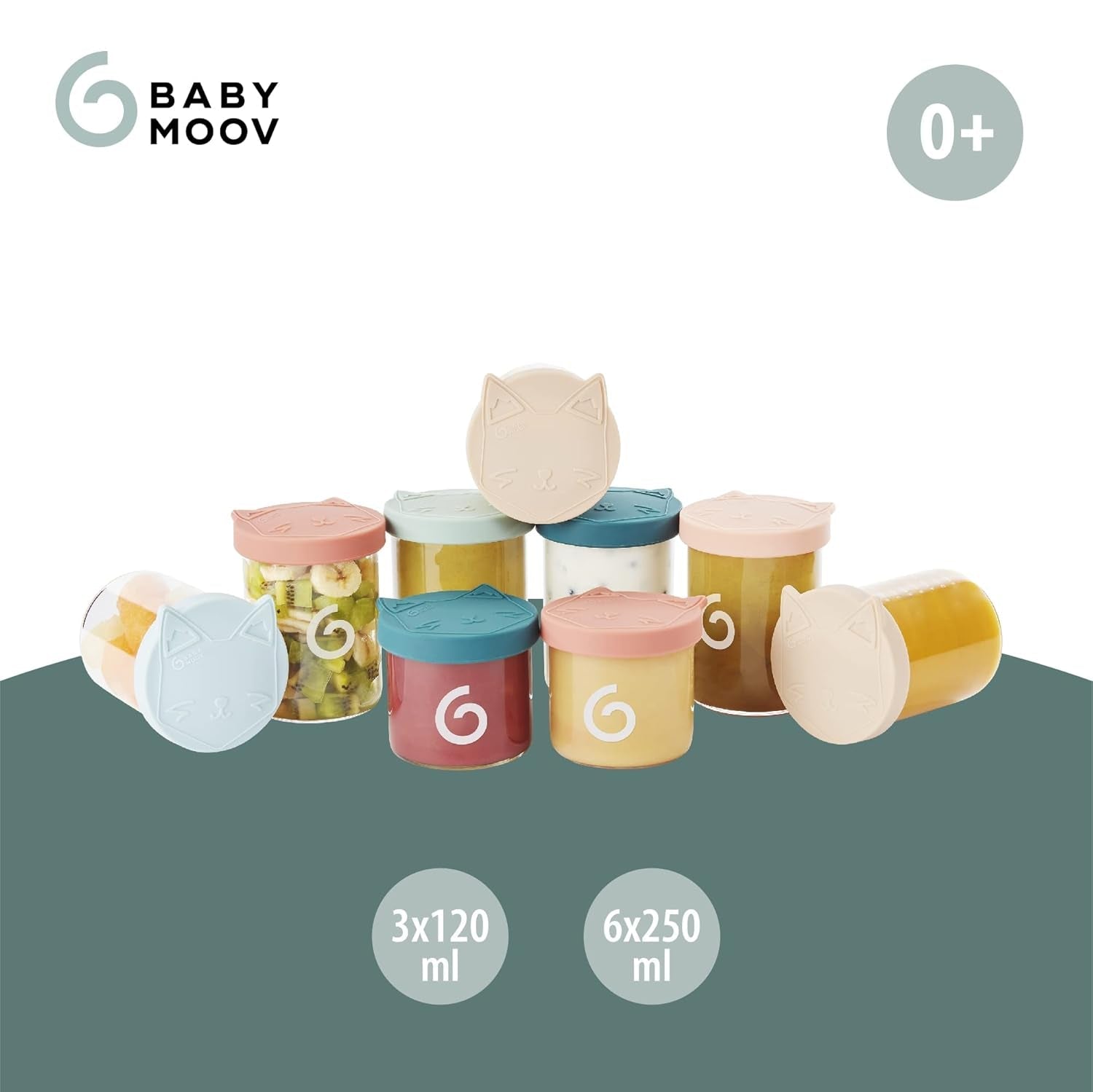 Babymoov ISY BOWLS dózy na dětskou výživu z robustního skla odolného teplotám - pro uchovávání/mražení dětské stravy, 6x 250ml + 3x 120ml Dózy na potraviny Naty Shop