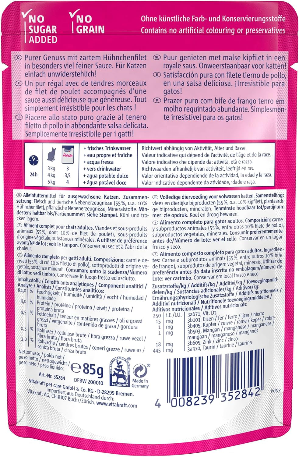 Vitakraft Poésie Délice, Nassfutter Katze, Katzennassfutter v omáčce, s kuřecím masem, Vorratspackung, bez Zusatz von Zucker und Getreide (23x 85g)