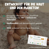 Dětské ubrousky Naty | 100% bylinný a bez parfemace pro citlivou pokožku | Bezplastové a certifikované kompostovatelné ubrousky s 98% čištěnou vodou | 672 ubrousků (12 balení)