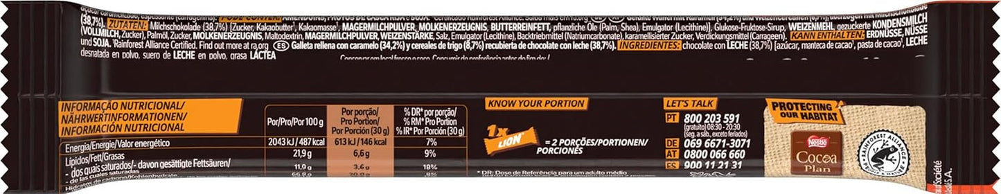 Čokoládová tyčinka Nestlé LION s karamelem, křupavou svačinkou, křupavou čokoládou a křupavými chipsy, karamelová náplň, speciální zážitek z jídla, vícenásobné balení, 28 balení (každé 2 x 30 g)