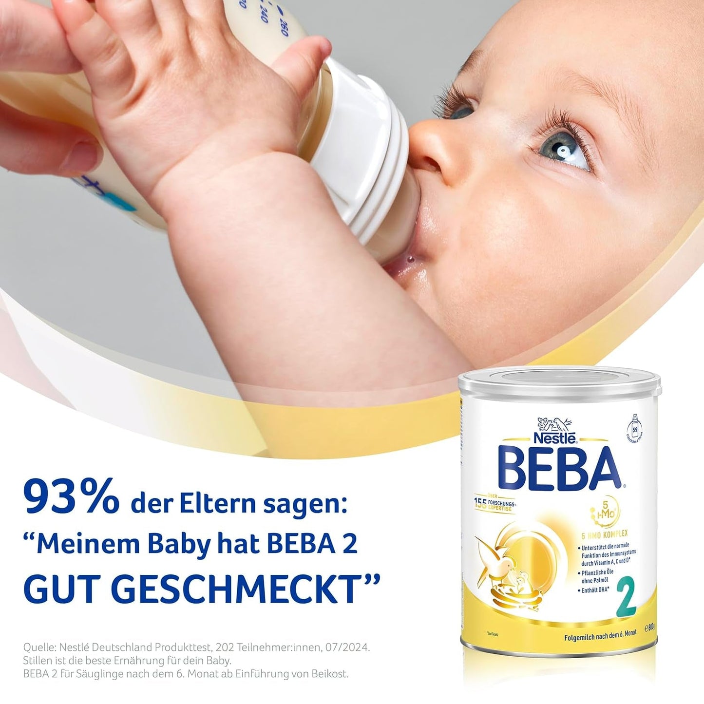 BEBA 2 - Pokračovací mléko po 6 měsících, s 5 HMO komplexem, obsah bílkovin odpovídající věku, bez laktózy, bez palmového tuku, bez rybího tuku, dětská výživa, sušené dětské mléko, balení 3 ks (3 x 800 g)