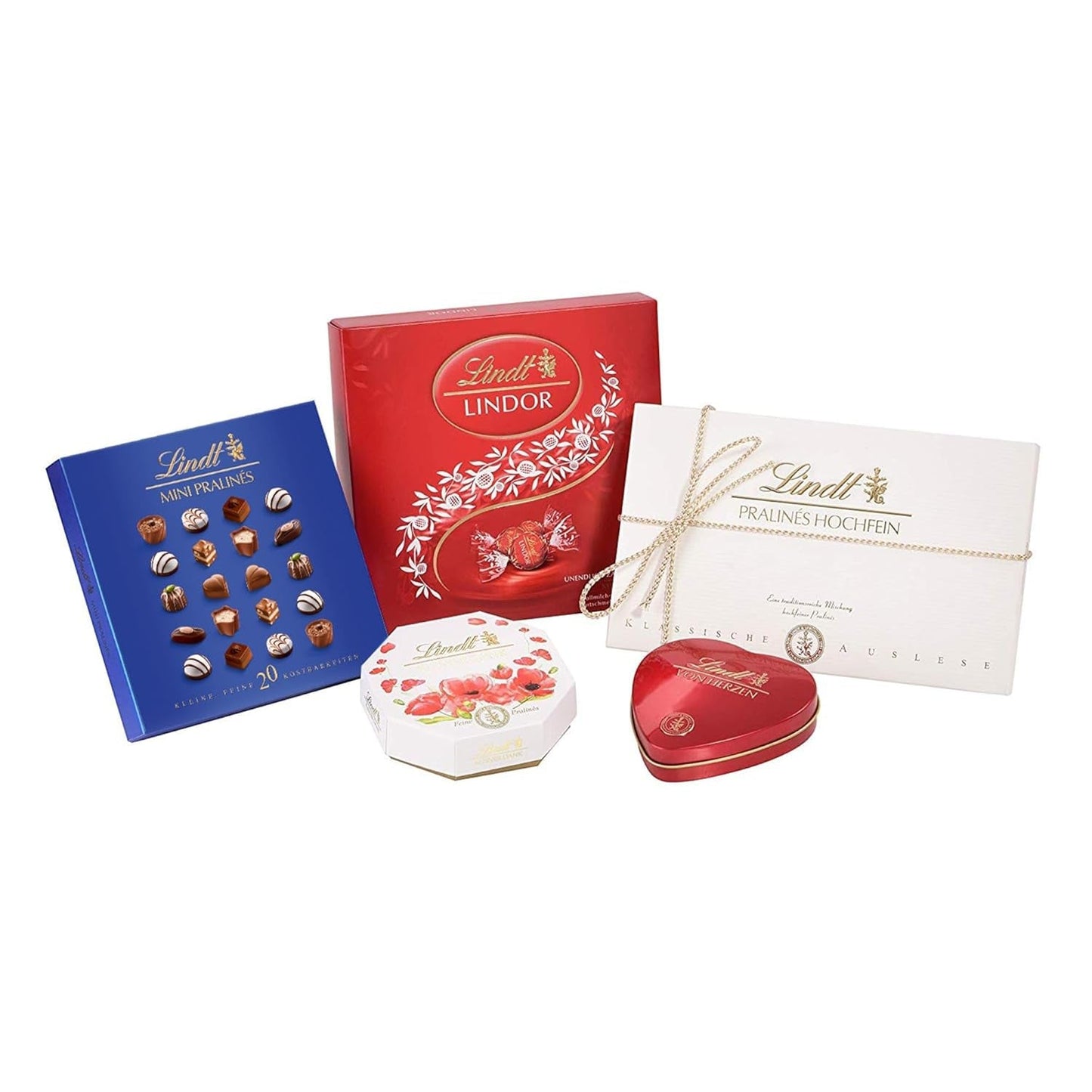 Lindt Dárková sada čokoládových pralinek | 477 g | 5 krabiček Lindt pralinek ve variantách: Exquisite, Minipralinka, LINDOR Gift, Small Thank You, From the Heart | Pralinkový dárek | Čokoládový dárek