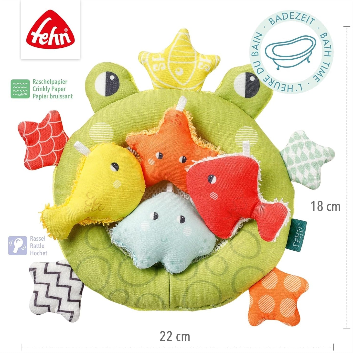 Síťka do vany Fehn Frog - Hračka do vany pro miminko - Plovoucí hračka do vody pro radostnou zábavu z koupele - Hračka do vany pro miminka a batolata od 0+ měsíců Baby Toys Naty Shop