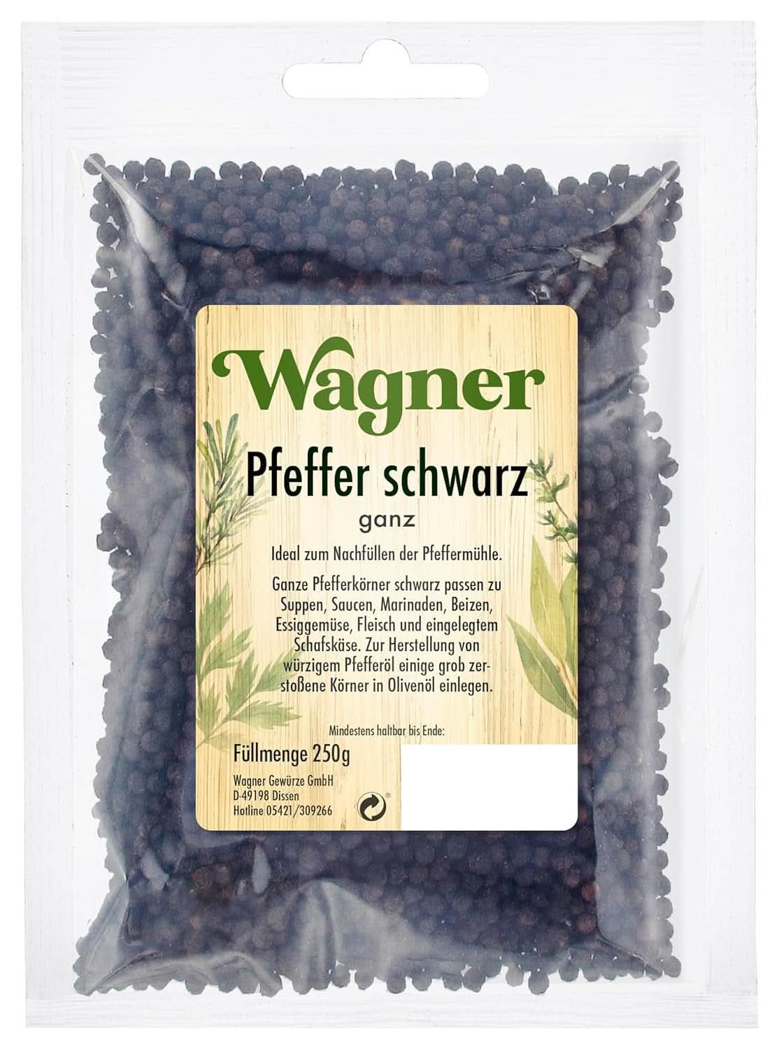 Celý černý pepř, 1 balení (1 X 250 G) Naty Shop Spices 250 gramů
