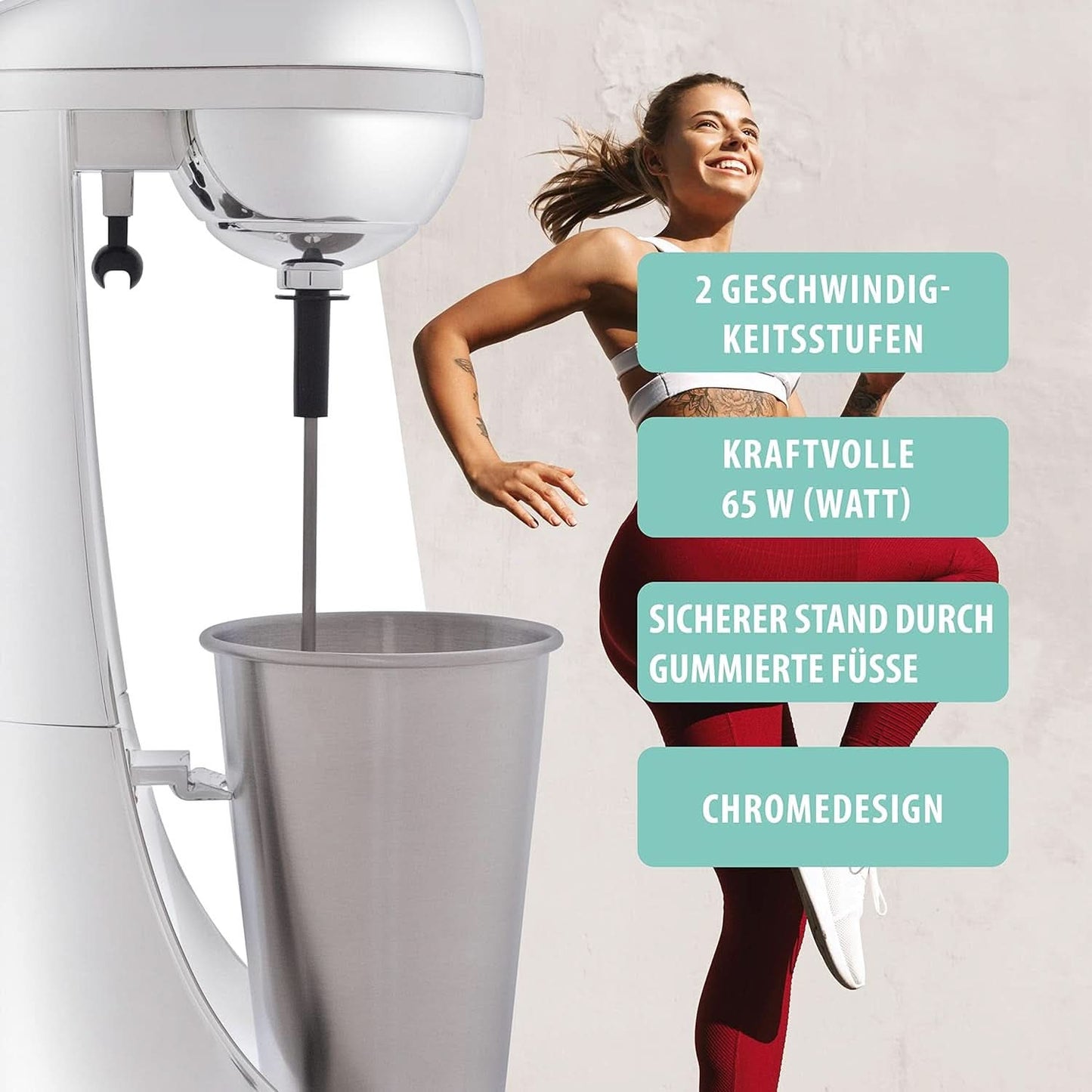 Clatronic® Barmixer U. Milchaufschäumer | Smoothie Maker | 650 ml Edelstahlbehälter | Praktischer Becherhalter | Mixér | 2 Geschwindigkeitsstufen | Motor Kraftvoller 65 W | Chromdesgin | BM 3472 Kitchen Naty Shop