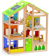 Hape E3401 Four Seasons House, zařízený a E3500 – rodina panenek, světlá kůže
