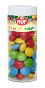 Čokoládové ozdoby RUF Love Chocolate, vyrobené z jemné mléčné čokolády s křupavou a barevnou cukrovou polevou, 75 g v krabičce