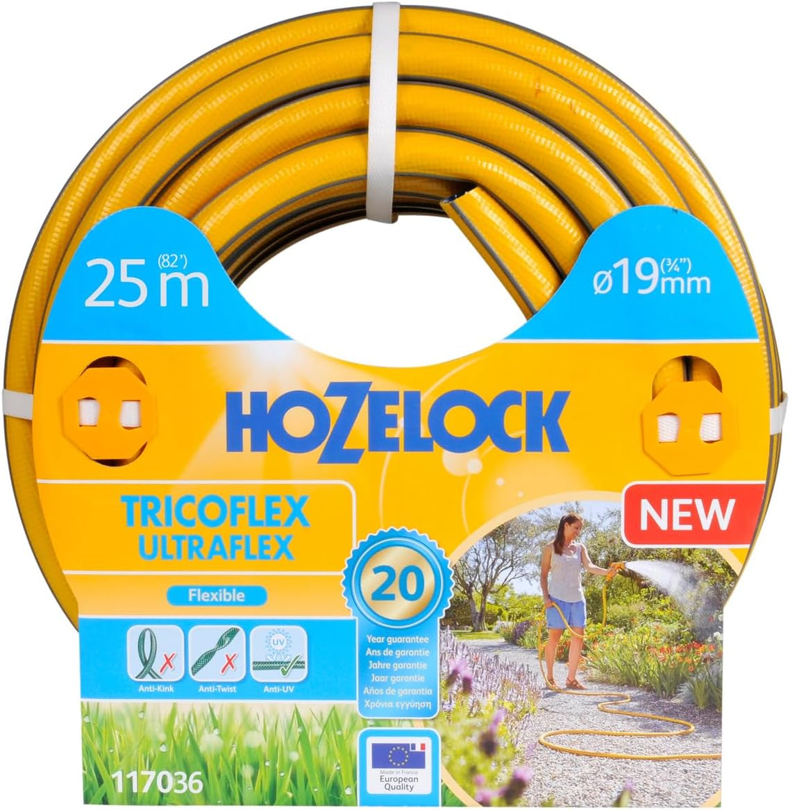 HOZELOCK - Hadice Tricoflex Ultraflex Ø 12,5 mm (1/2") 20 M: Ohebná zahradní hadice, odolná proti povětrnostním vlivům, zkroucení a ohybu, vyrobená ze 40 % recyklovaného PVC [117002], žlutá