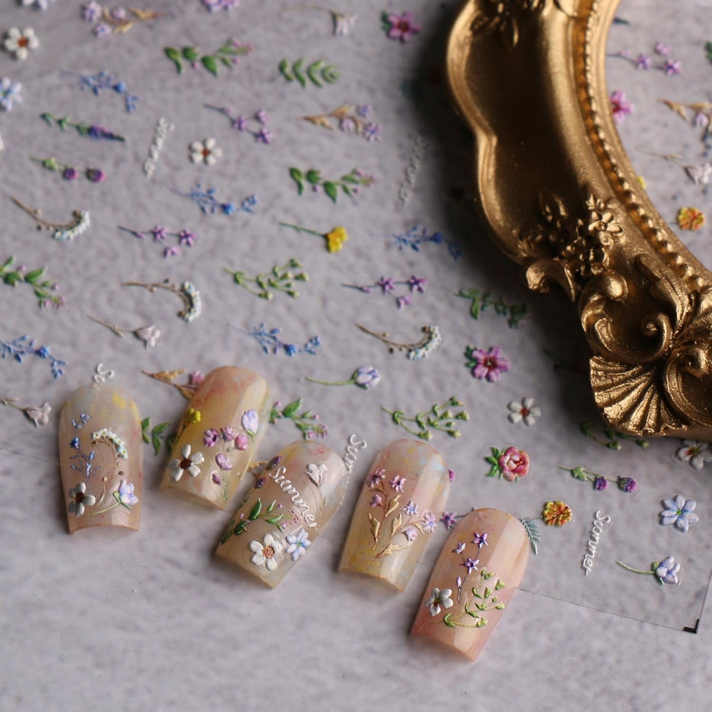 JMEOWIO 3D Nálepka na nehty Blume Frühling Summer Floral Nail Art Nálepka Selbtklebend Nagelaufkleber 5D Stereoskopická dekorace Nageldesign Zubehör 1 Blatt