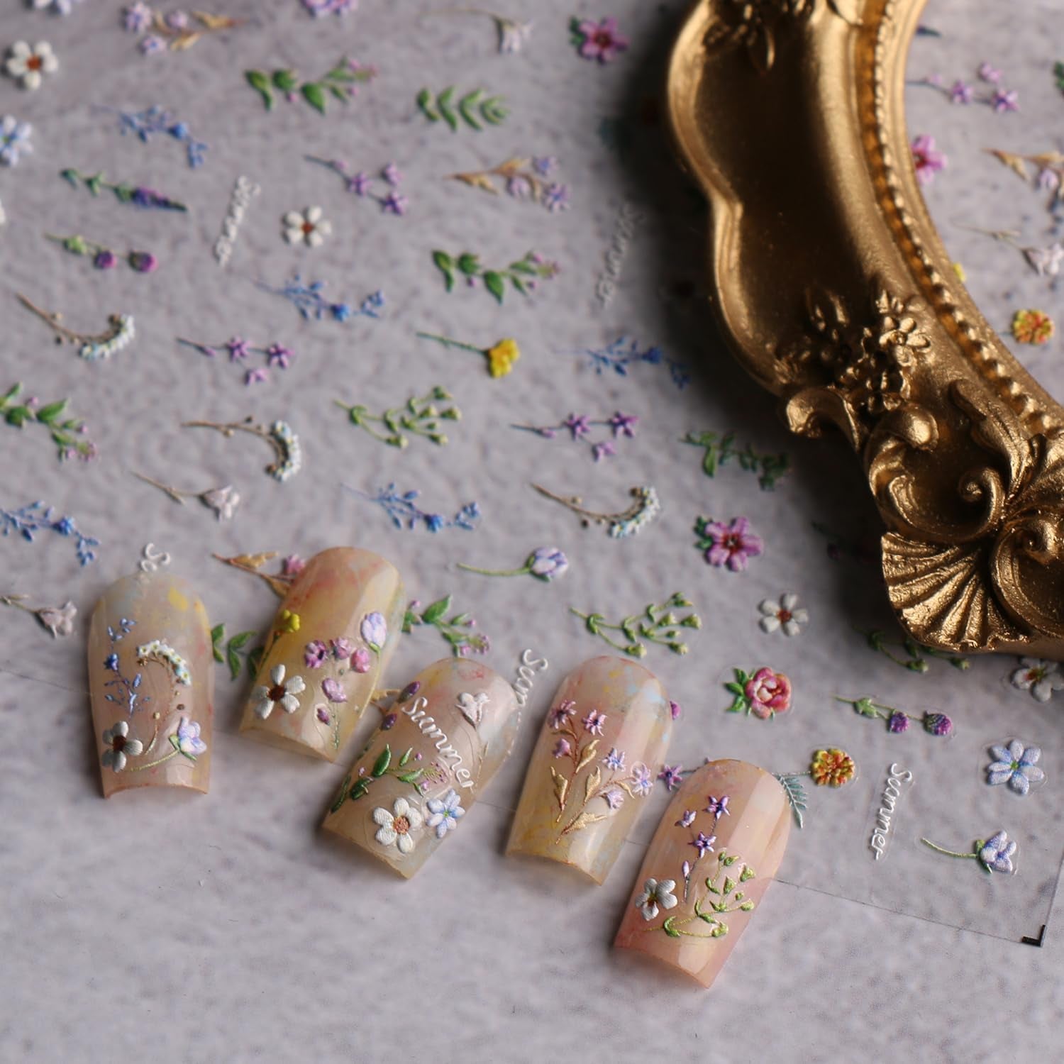 JMEOWIO 3D Nálepka na nehty Blume Frühling Summer Floral Nail Art Nálepka Selbtklebend Nagelaufkleber 5D Stereoskopická dekorace Nageldesign Zubehör 1 Blatt