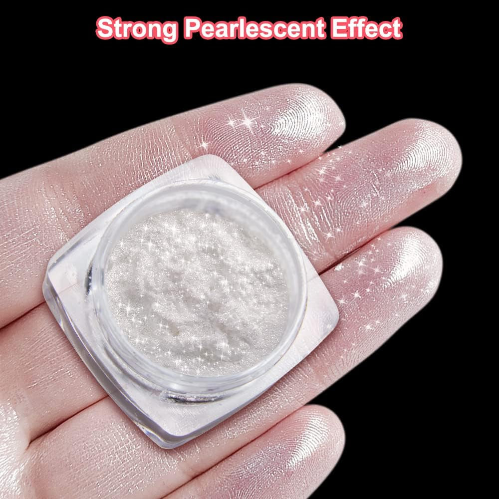 2 Schachteln Weiße Perle Chrom Nagelpuder - Transparentní Aurora Ice Shimmer Chrome Pigment Pulver Für Nägel, Glazed Donut Glitzerpuder Nails Spiegeleffekt-Glitter Nagelkunst-Pulver Für Diy-Salon
