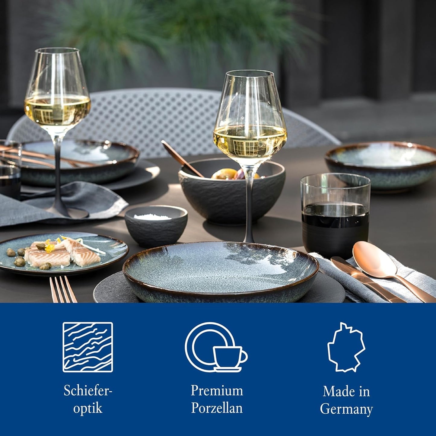Villeroy & Boch Manufacture Rock Starter Set, 6dílná, černá, vhodná do myčky, vhodná do mikrovlnné trouby, matná černá sada nádobí, nádobí, příbory, prémiový porcelán