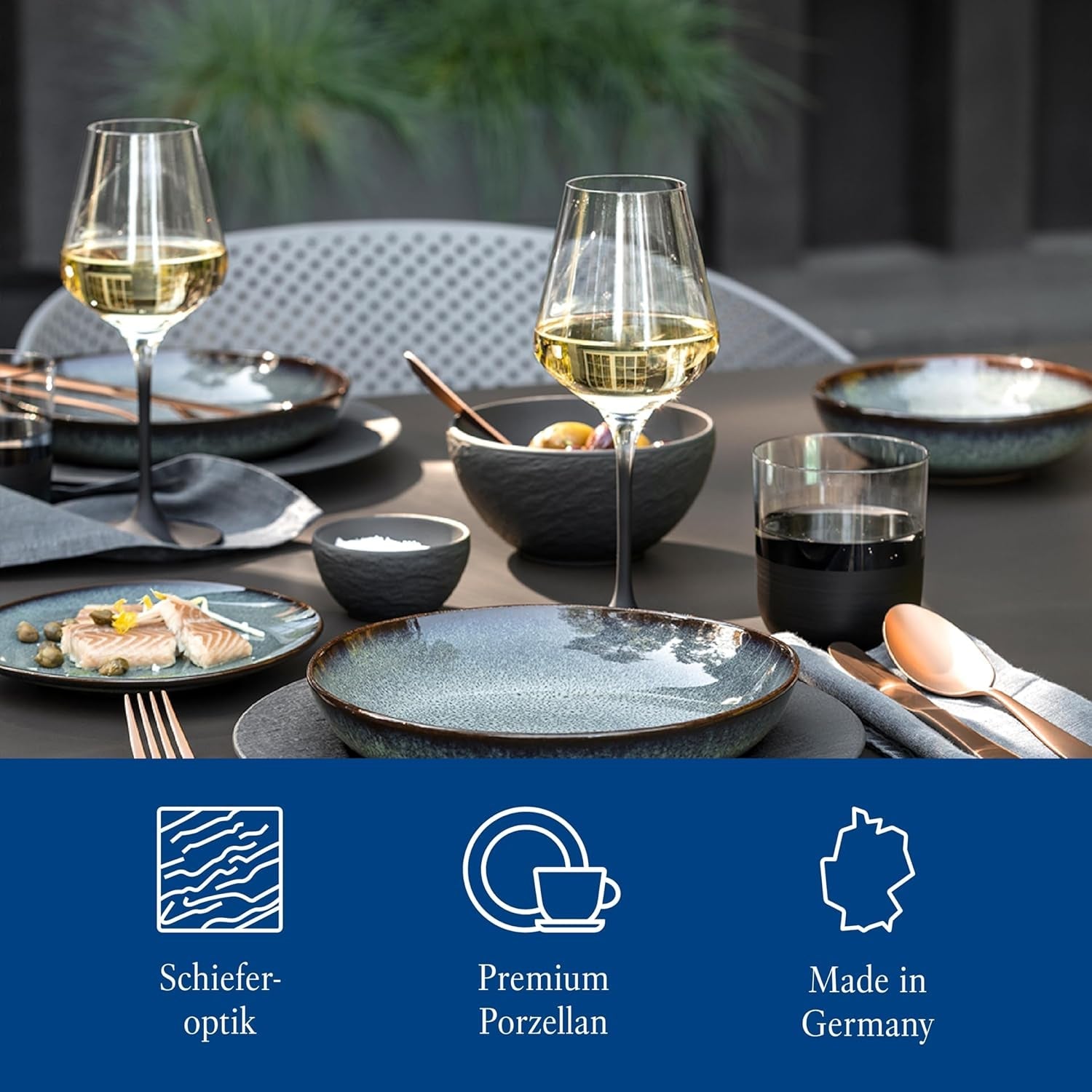 Villeroy & Boch Manufacture Rock Starter Set, 6dílná, černá, vhodná do myčky, vhodná do mikrovlnné trouby, matná černá sada nádobí, nádobí, příbory, prémiový porcelán