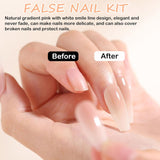 Sada falešných nehtů - 240 ks Krátké čtvercové nehty Model Měkký gel Nude White Gradient Falešné přírodní lepidlo na falešné nehty pro ženy DIY (nahé s přechodem, 240X)