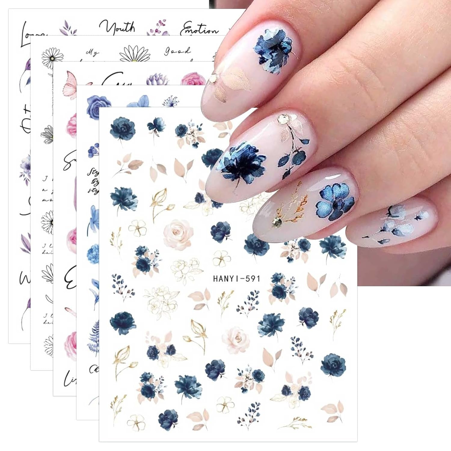 JMEOWIO Nálepka na nehty Blumen Frühling 9 Blatt Nálepka na nehty Selbtklebend Nagelaufkleber Buntes Letní Blumen Dekorace Nageldesign Zubehör