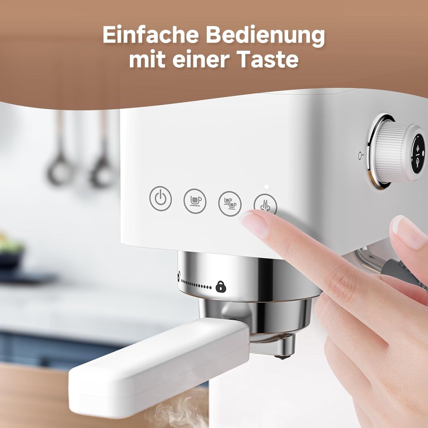 Espresso kávovar AMZCHEF 20 bar, LED displej, profesionální napěňovač mléka a parní tryska z nerezové oceli, 1,5 l vyjímatelná nádrž, 1350 W rychlý ohřev, bílá
