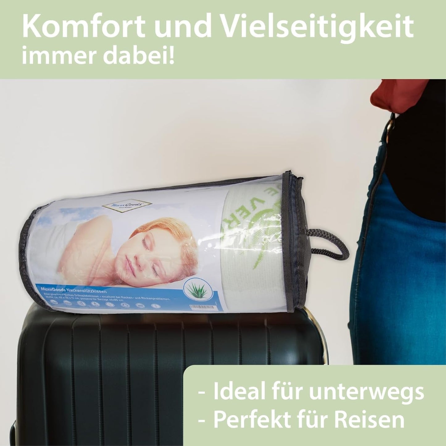 Maxxgoods Ortopedický polštář Visco Gel pěnový polštář na podporu krku s ochranným potahem z Aloe Vera a vnitřním potahem ze 100% bavlny - Polštář pro žaludek, záda a postranní spáče (42 cm X 70 cm X 12 cm) Ortopedické polštáře na krk Naty Shop