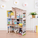 Olivia's Little World Současný středomořský styl 3patrový interaktivní dřevěný domeček pro panenky pro děti se 17 doplňky k nábytku pro panenky Vícebarevná TD-13551B