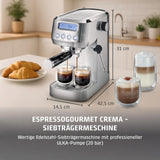 CASO EspressoGourmet Crema - espresso kávovar Portafilter s napěňovačem mléka, espresso, cappuccino, nerezový portafiltr, pumpa ULKA 20 bar, kávovar, mletá káva, kapsle ESE