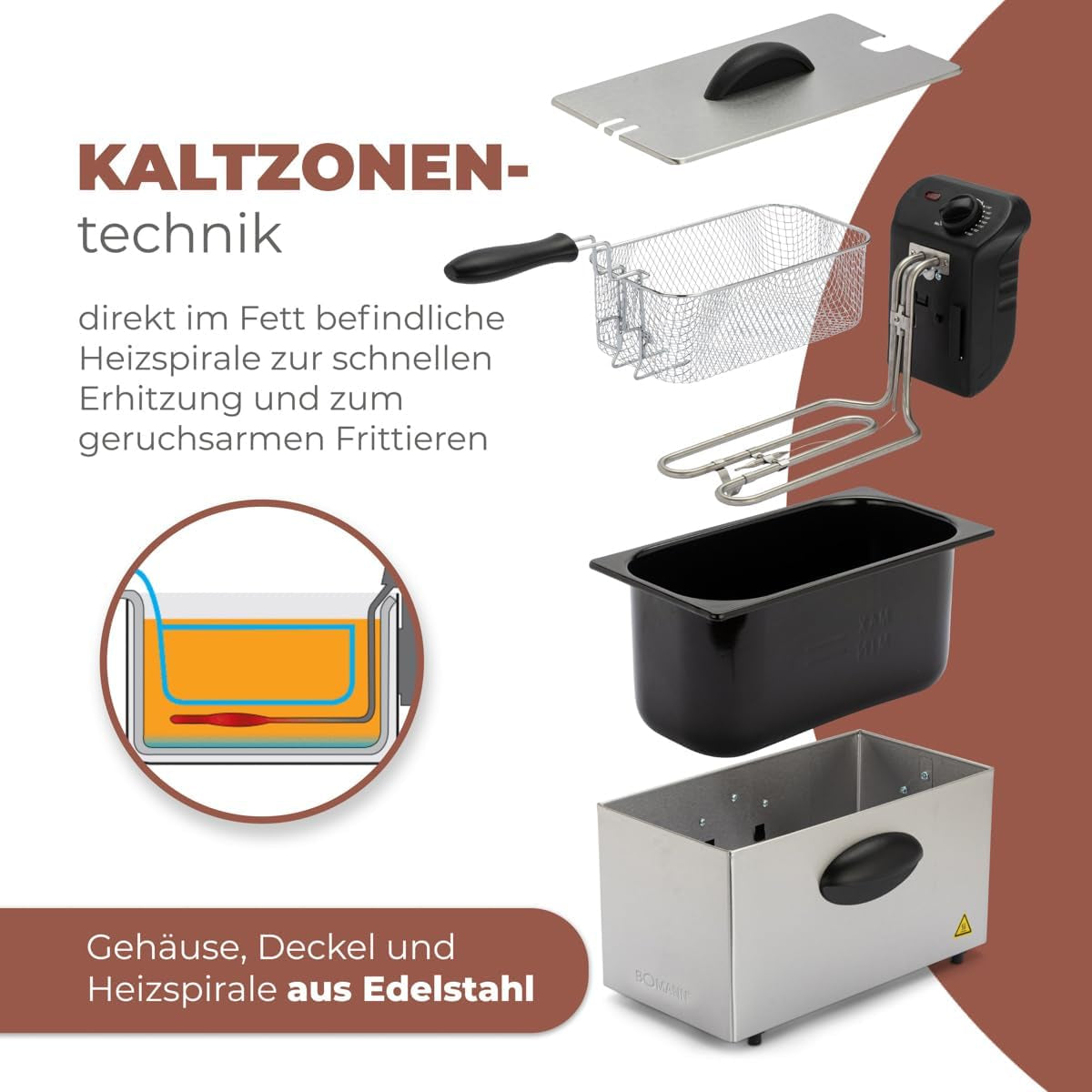 Fritéza oleje Bomann®, objem 3 l, technologie Cool Zone a vypouštění, 2000 W domácí spotřebiče Naty Shop