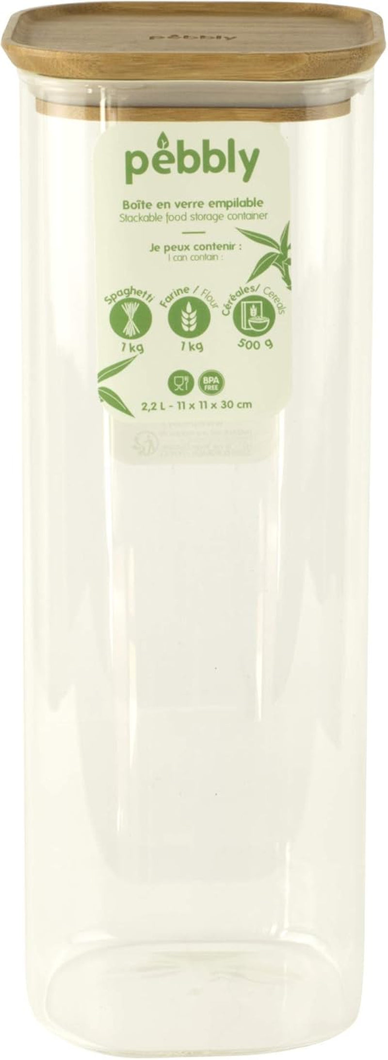 Sada 3 čtvercových skleněných nádob s bambusovým víkem-800ml, borosilikátové sklo, bambus, silikon, přírodní, 11 x 11 x 11 cm Naty Shop dózy na uskladnění potravin 11 X 11 X 30 cm
