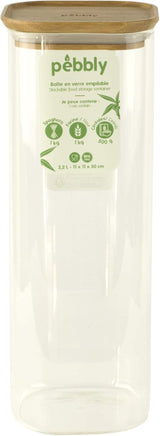 Sada 3 čtvercových skleněných nádob s bambusovým víkem-800ml, borosilikátové sklo, bambus, silikon, přírodní, 11 x 11 x 11 cm Naty Shop dózy na uskladnění potravin 11 X 11 X 30 cm