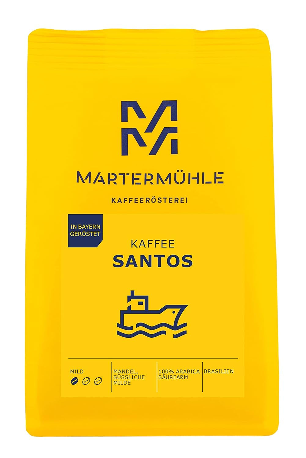 Martermühle Santos Kaffeebohnen 1kg jemná I Arabica I Aroma: Mandle, Süssliche Milde I Ganze Kaffee-Bohnen schonend geröstet, säurearm