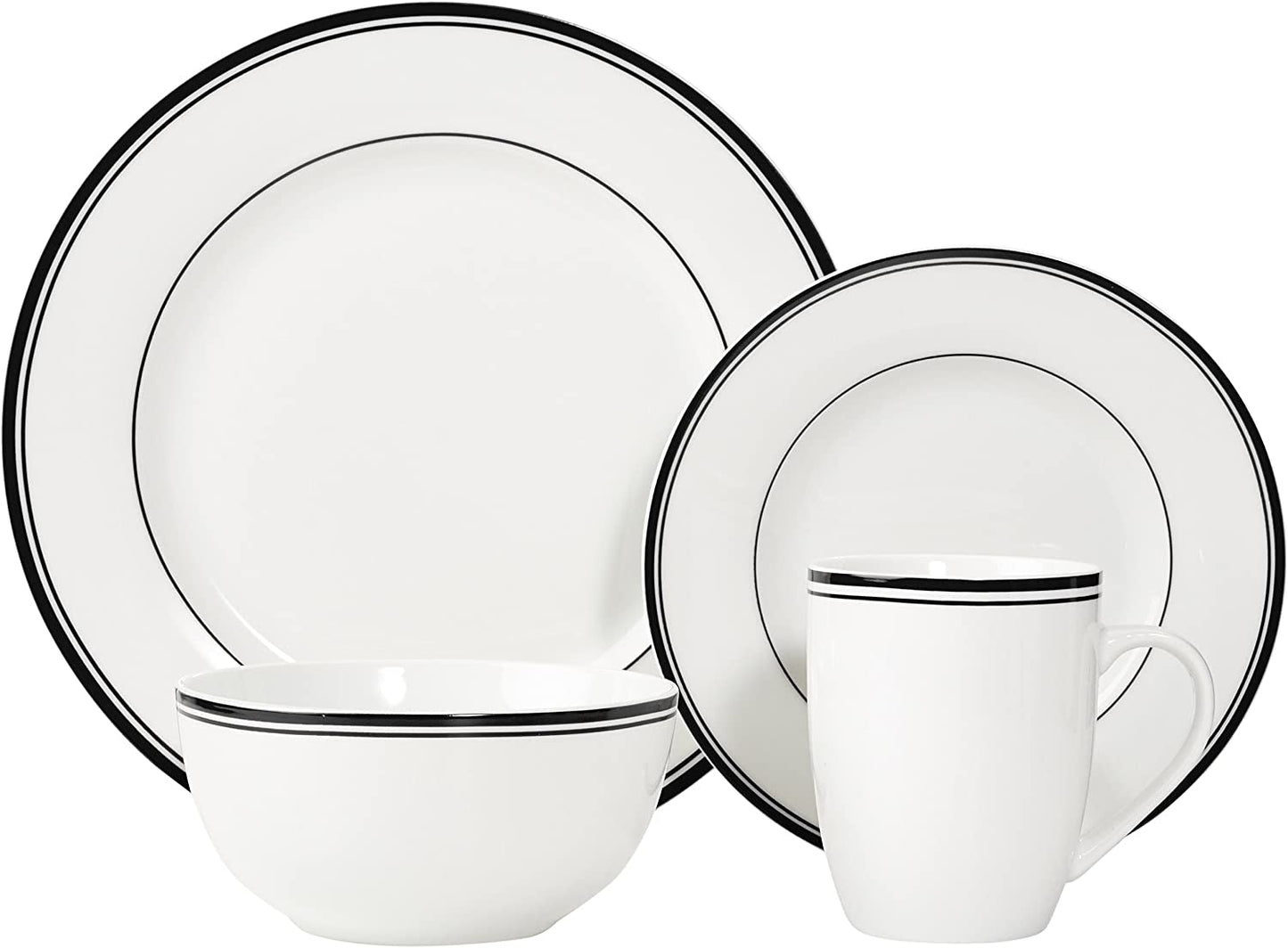 Amazon Basics Coffee Black Rim 16dílná sada nádobí pro 4