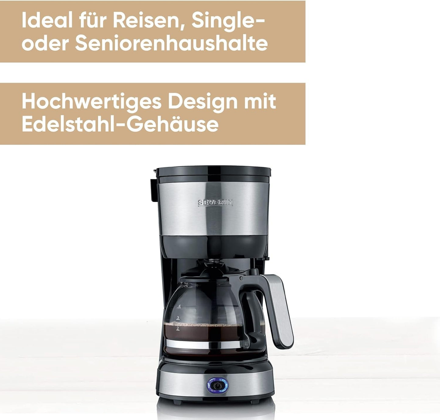 Kompaktní espresso SEVERIN, aromatická káva s kávovarem až na 4 šálky, espresso kávovar s filtrem a permanentně oscilujícím filtrem, nerez/černá, KA 4808