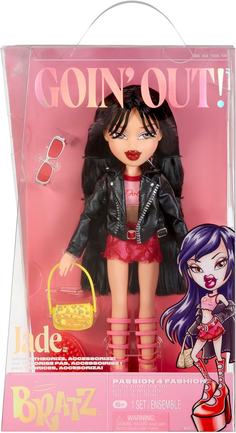 Papuţa Bratz jde ven! - Jade - 1 sběratelská panenka s doplňky, oblečením, taškou, slunečními brýlemi a štětcem - Hračka pro děti - věk 6+, červená