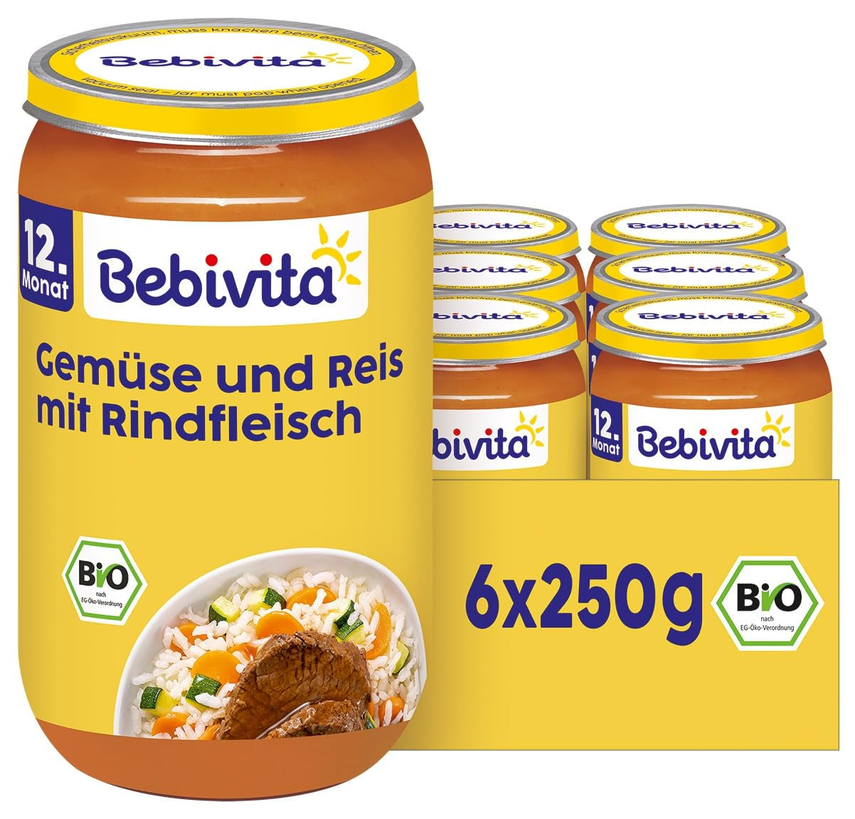 Jídla od 12 měsíců: Rýže se zeleninou a hovězím masem, 250 g, balení 6 ks (6 x 250 g)