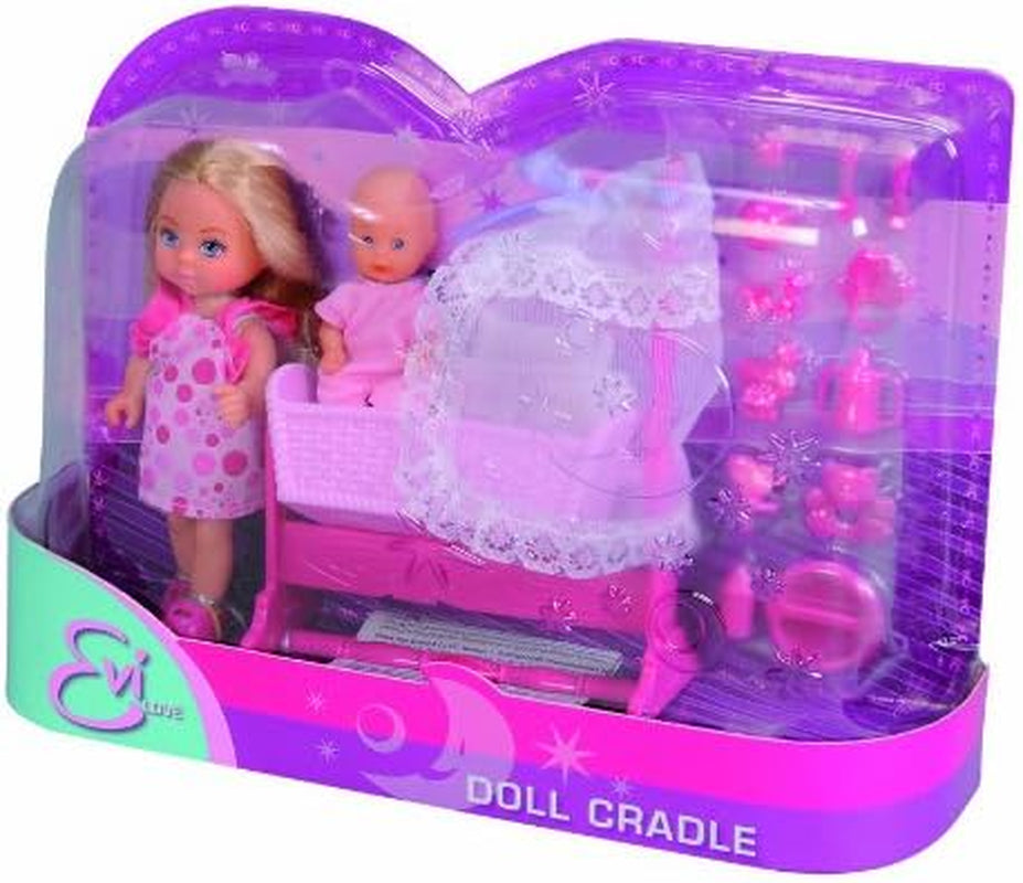 Simba 105736242 - Evi Love Doll Cradle 2 Různé Evi jako chůva s kolébkou a dětskou módní panenkou 12 cm pro 3 roky a více