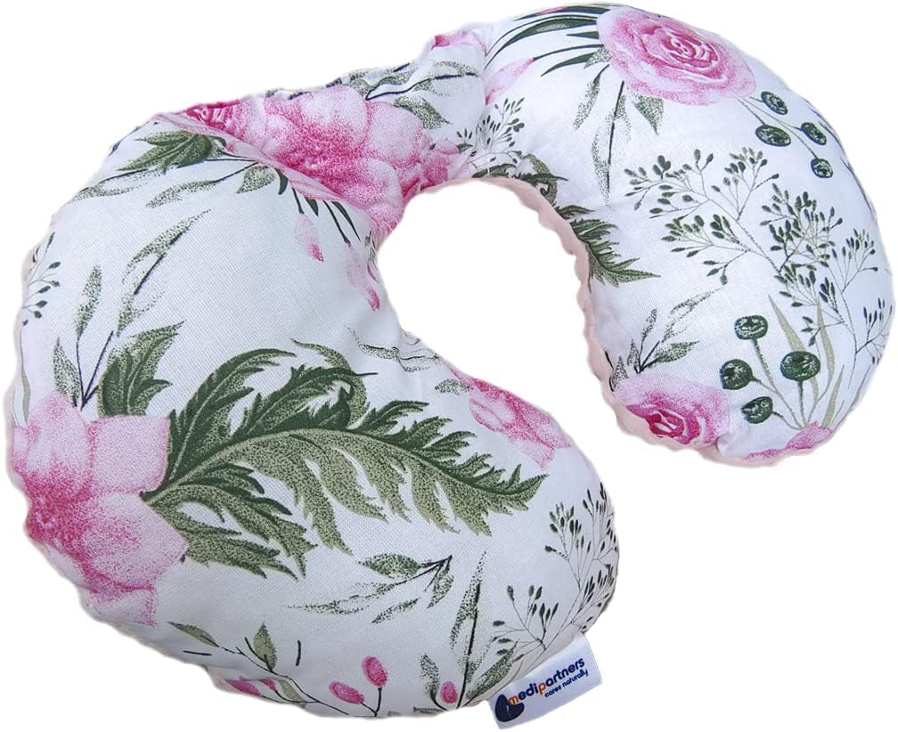 Medi Partners Baby Neck Polštář Neck Support 100% Bavlna / Minky Baby Neck Polštář do autokočárku Cestování Cestování Spánek Polštář Snooze Roll (REH with Grey Minky) Cervikální ortopedické polštářky Naty Shop Flower se světle růžovou Minky