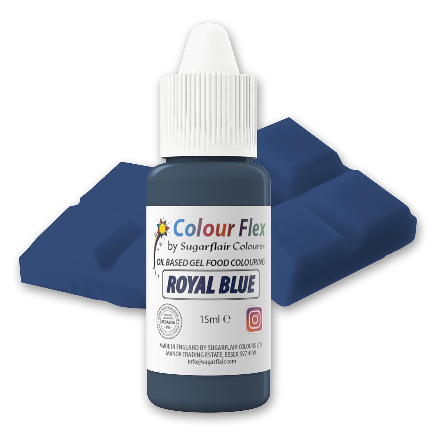 Sugarflair Colourflex Potravinářské barvivo na olejové bázi, královská modř, vysoce koncentrované tekuté potravinářské barvivo, potravinářské barvivo pro máslový krém, čokoládu, těsto, fondant, polevu a další – 15 ml